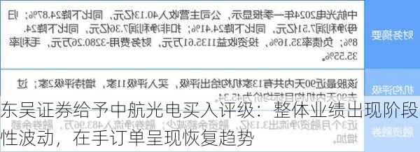 东吴证券给予中航光电买入评级：整体业绩出现阶段性波动，在手订单呈现恢复趋势