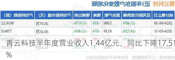 青云科技半年度营业收入1.44亿元，同比下降17.51%