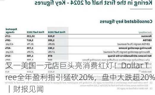 又一美国一元店巨头亮消费红灯！Dollar Tree全年盈利指引猛砍20%，盘中大跌超20%｜财报见闻