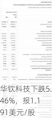 华钦科技下跌5.46%，报1.191美元/股