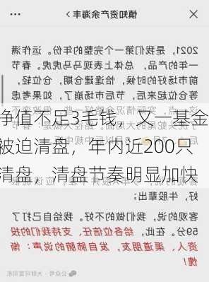 净值不足3毛钱，又一基金被迫清盘，年内近200只清盘，清盘节奏明显加快