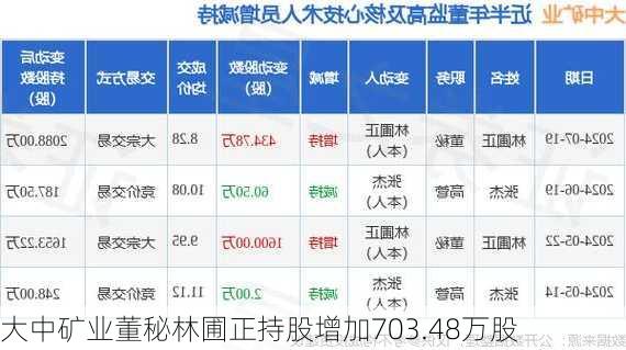 大中矿业董秘林圃正持股增加703.48万股