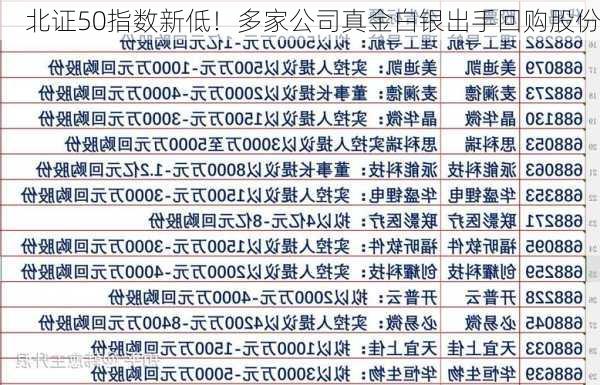 北证50指数新低！多家公司真金白银出手回购股份