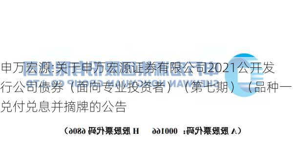 申万宏源:关于申万宏源证券有限公司2021公开发行公司债券（面向专业投资者）（第七期）（品种一）兑付兑息并摘牌的公告