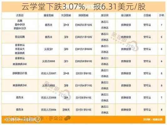 云学堂下跌3.07%，报6.31美元/股