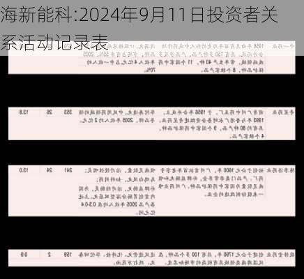 海新能科:2024年9月11日投资者关系活动记录表