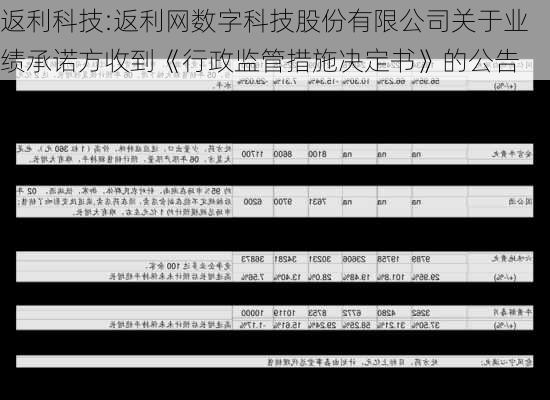 返利科技:返利网数字科技股份有限公司关于业绩承诺方收到《行政监管措施决定书》的公告