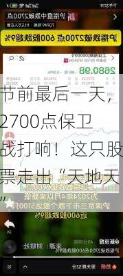 节前最后一天，2700点保卫战打响！这只股票走出“天地天”