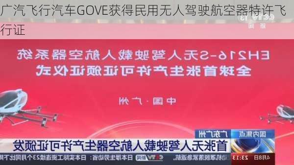 广汽飞行汽车GOVE获得民用无人驾驶航空器特许飞行证