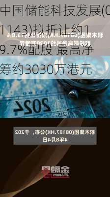 中国储能科技发展(01143)拟折让约19.7%配股 最高净筹约3030万港元