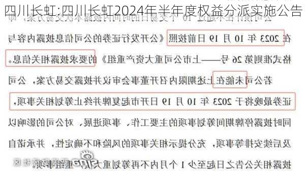 四川长虹:四川长虹2024年半年度权益分派实施公告