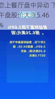 恋上餐厅盘中异动 下午盘股价大涨5.46%