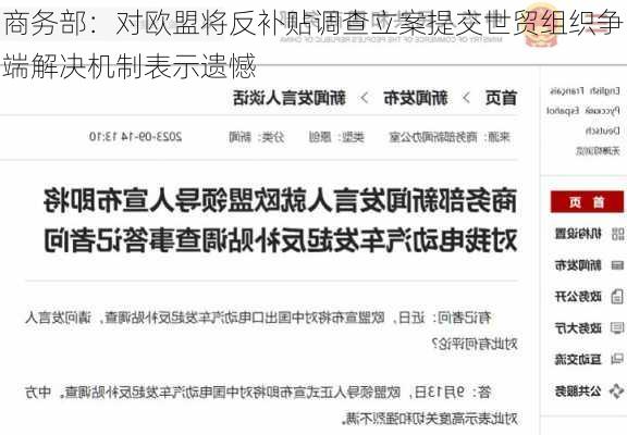 商务部：对欧盟将反补贴调查立案提交世贸组织争端解决机制表示遗憾