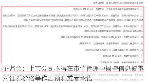 证监会：上市公司不得在市值管理中操控信息披露 对证券价格等作出预测或者承诺