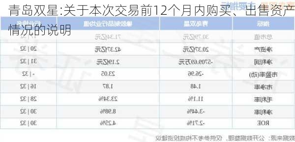 青岛双星:关于本次交易前12个月内购买、出售资产情况的说明