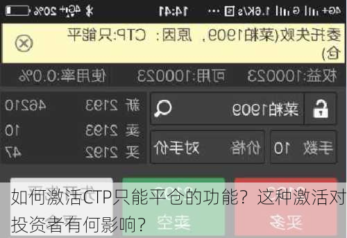 如何激活CTP只能平仓的功能？这种激活对投资者有何影响？