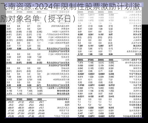 飞南资源:2024年限制性股票激励计划激励对象名单（授予日）