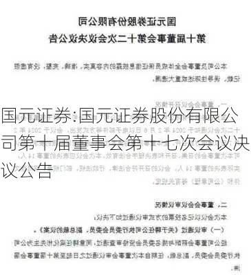 国元证券:国元证券股份有限公司第十届董事会第十七次会议决议公告