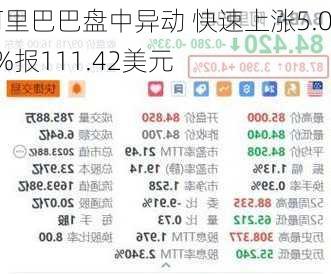 阿里巴巴盘中异动 快速上涨5.00%报111.42美元