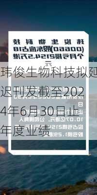 玮俊生物科技拟延迟刊发截至2024年6月30日止年度业绩