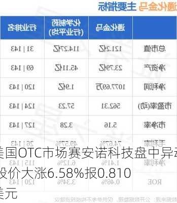 美国OTC市场赛安诺科技盘中异动 股价大涨6.58%报0.810美元