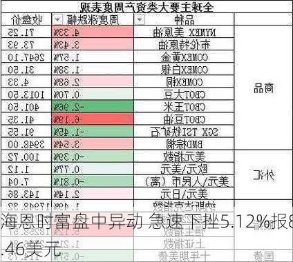 海恩时富盘中异动 急速下挫5.12%报8.46美元