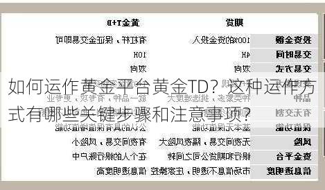 如何运作黄金平台黄金TD？这种运作方式有哪些关键步骤和注意事项？