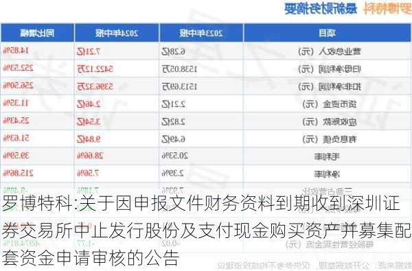 罗博特科:关于因申报文件财务资料到期收到深圳证券交易所中止发行股份及支付现金购买资产并募集配套资金申请审核的公告