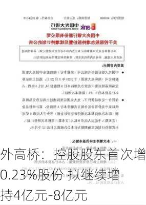 外高桥：控股股东首次增持0.23%股份 拟继续增持4亿元-8亿元