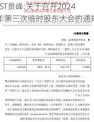 *ST景峰:关于召开2024年第三次临时股东大会的通知