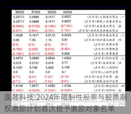 国晟科技:2024年限制性股票与股票期权激励计划首次授予激励对象名单