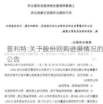 普利特:关于股份回购进展情况的公告