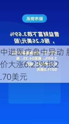 中进医疗盘中异动 股价大涨6.23%报2.70美元