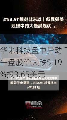 华米科技盘中异动 下午盘股价大跌5.19%报3.65美元