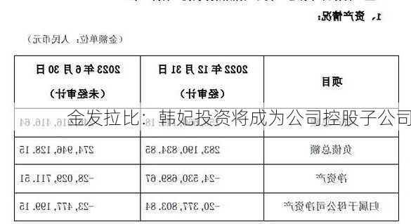 金发拉比：韩妃投资将成为公司控股子公司