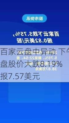 百家云盘中异动 下午盘股价大跌8.19%报7.57美元