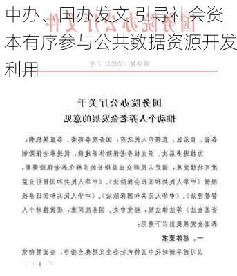 中办、国办发文 引导社会资本有序参与公共数据资源开发利用