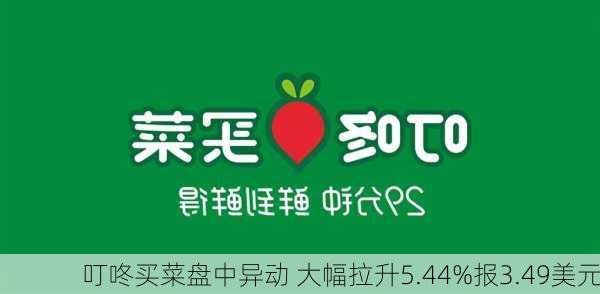 叮咚买菜盘中异动 大幅拉升5.44%报3.49美元