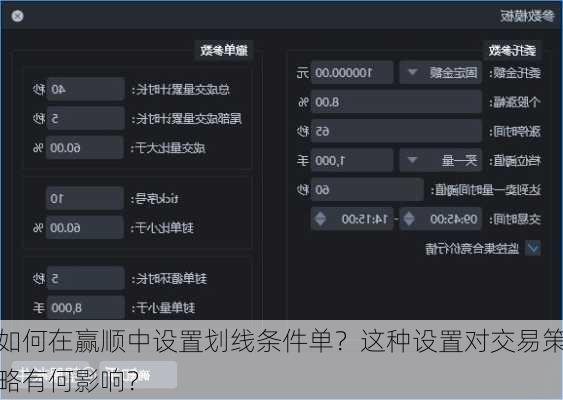 如何在赢顺中设置划线条件单？这种设置对交易策略有何影响？