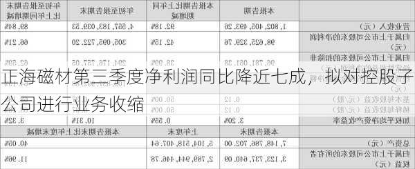 正海磁材第三季度净利润同比降近七成，拟对控股子公司进行业务收缩