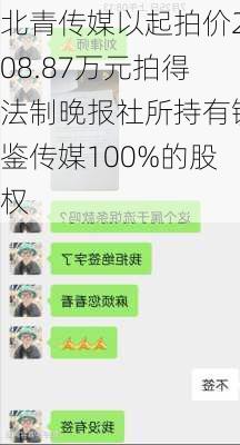 北青传媒以起拍价208.87万元拍得法制晚报社所持有镜鉴传媒100%的股权