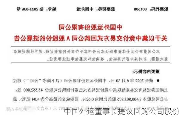 中国外运董事长提议回购公司股份