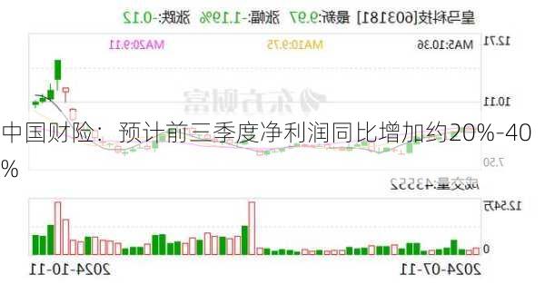 中国财险：预计前三季度净利润同比增加约20%-40%