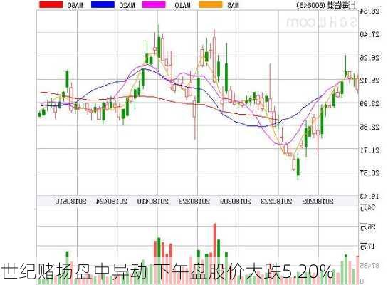 世纪赌场盘中异动 下午盘股价大跌5.20%