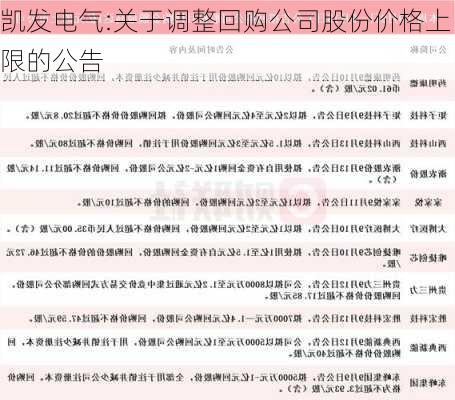 凯发电气:关于调整回购公司股份价格上限的公告