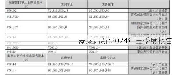 蒙泰高新:2024年三季度报告