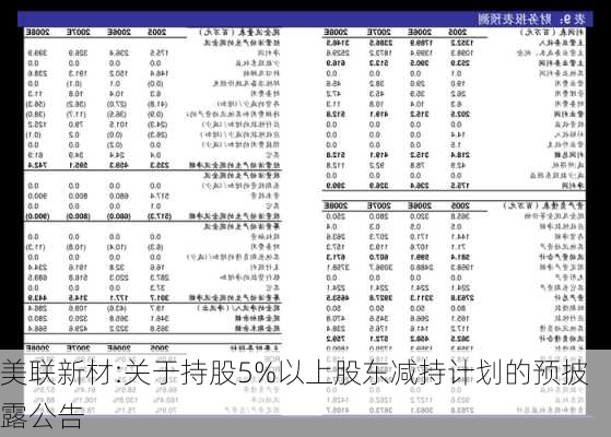 美联新材:关于持股5%以上股东减持计划的预披露公告