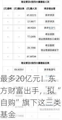 最多20亿元！东方财富出手，拟“自购”旗下这三类基金